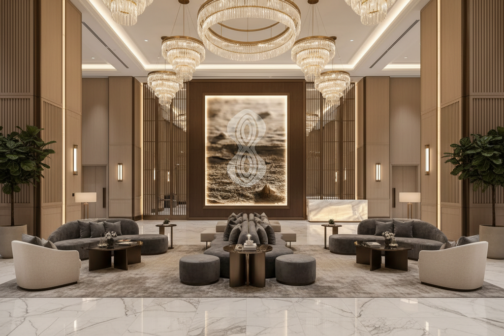 Single large frame in hotel foyer