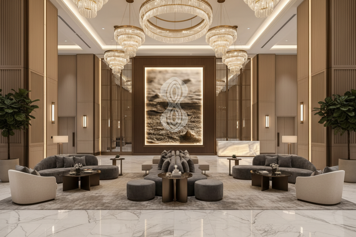 Single large frame in hotel foyer